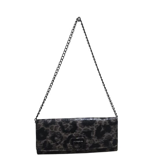 ALDO Leopard Print Chain Shoulder Clutch Bag Black Gray Animal Print Purse - Picture 10 of 12